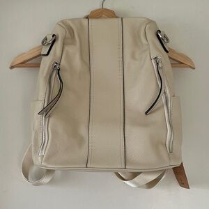 S-Zone Genuine Leather Backpack Purse Cream Pebbled Leather Silver Hardware NWT